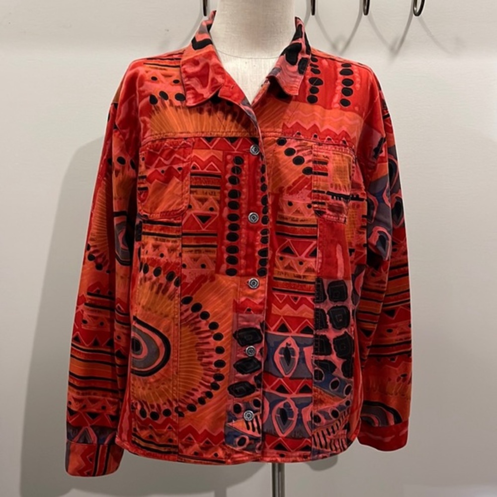 1414 CHICO’S BoHo Abstract Design Jacket Chico’s Size 3  Size X-Large-16